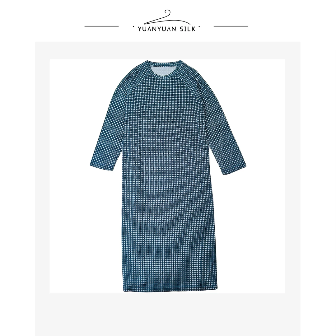 A  圆领修身长裙休闲印花插肩袖时尚高端显气质桑蚕丝双面睡裙279