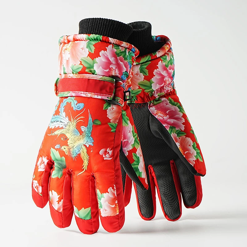 防寒手套冬季触屏加绒保暖骑行电动车户外防水东北大花手套男女款