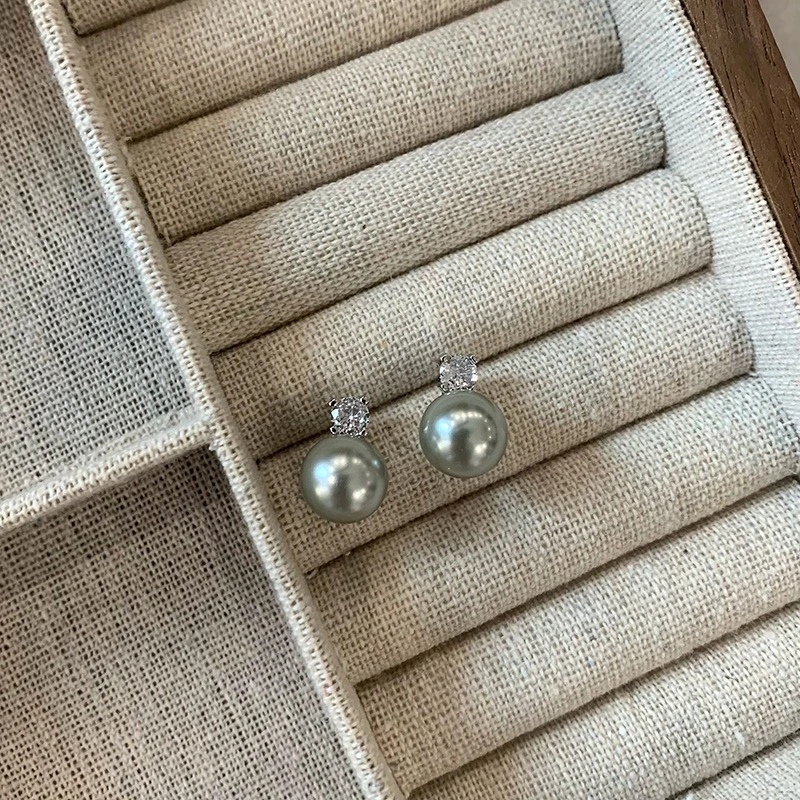 非金属亚克力耳饰 十里间【柏林】亮晶晶灰色珠珠耳环法式耳夹