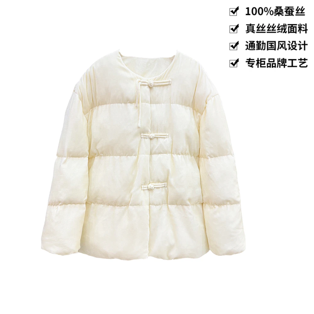 100桑蚕丝丝绒秋冬宽松保暖新中式真丝丝绒复古休闲棉服外套WT098