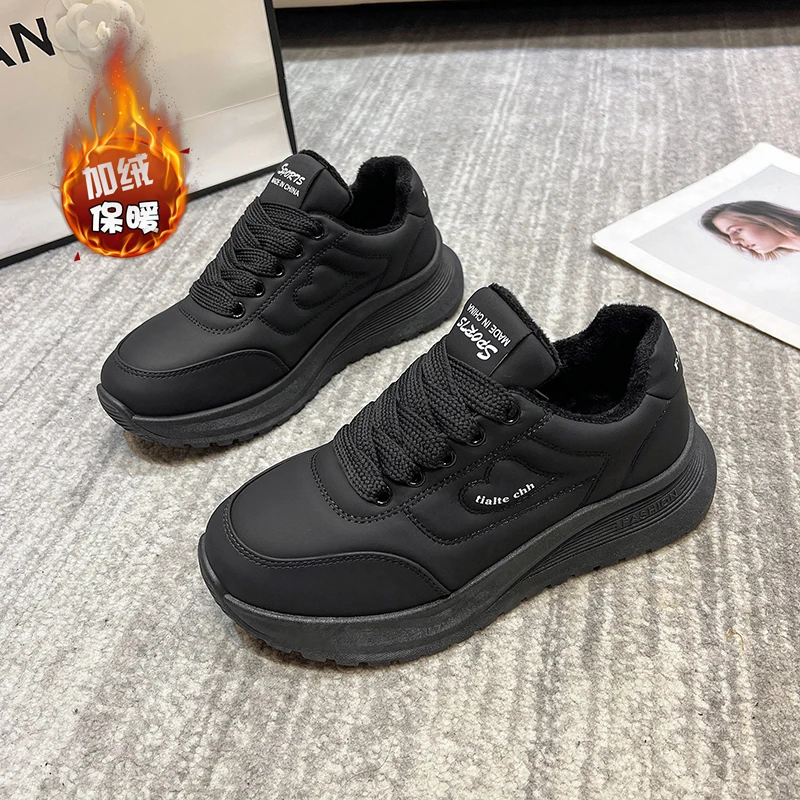 女鞋上班黑鞋防水防滑麦当劳工作鞋冬季加绒厨房鞋不累脚运动鞋子