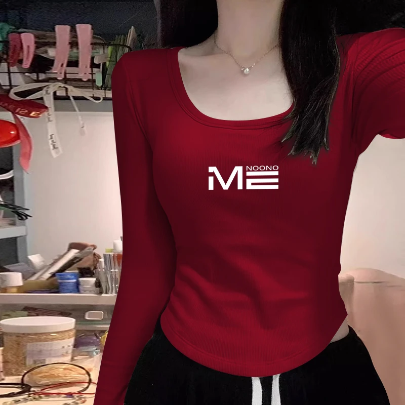 大码胖mm遮肚子显瘦别致甜美正肩方领t恤女2024春秋新款洋气上衣