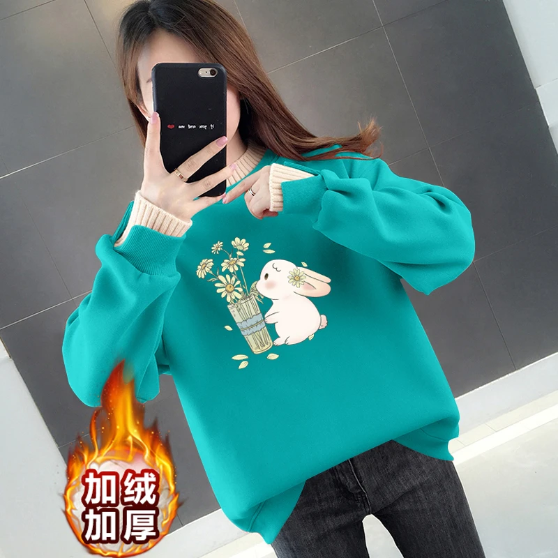 假两件高级感卫衣女加绒加厚秋冬百搭半高领拼接大码洋气宽松上衣