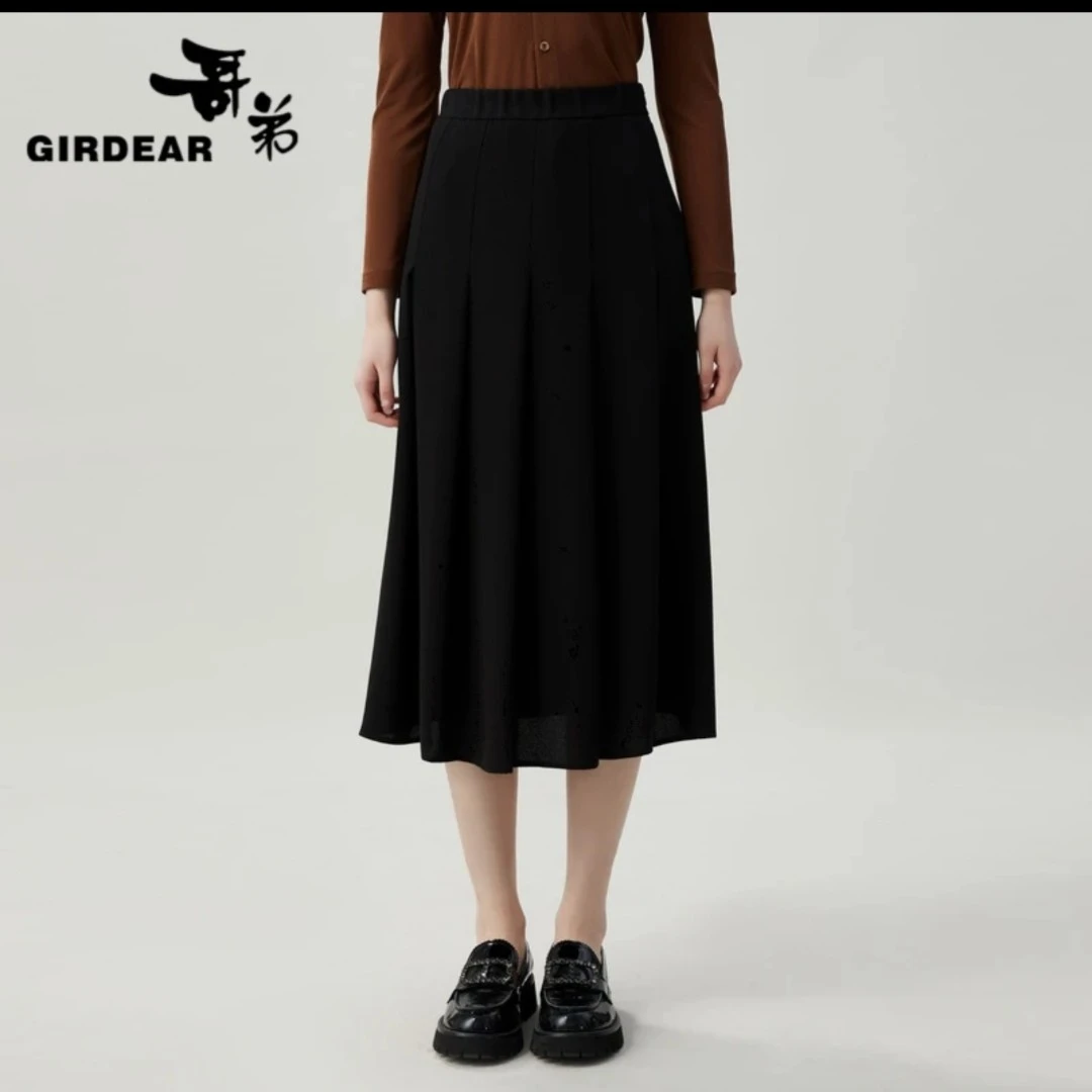 GIRDEAR/哥弟高腰半身裙优雅气质显瘦时尚黑色秋季百搭