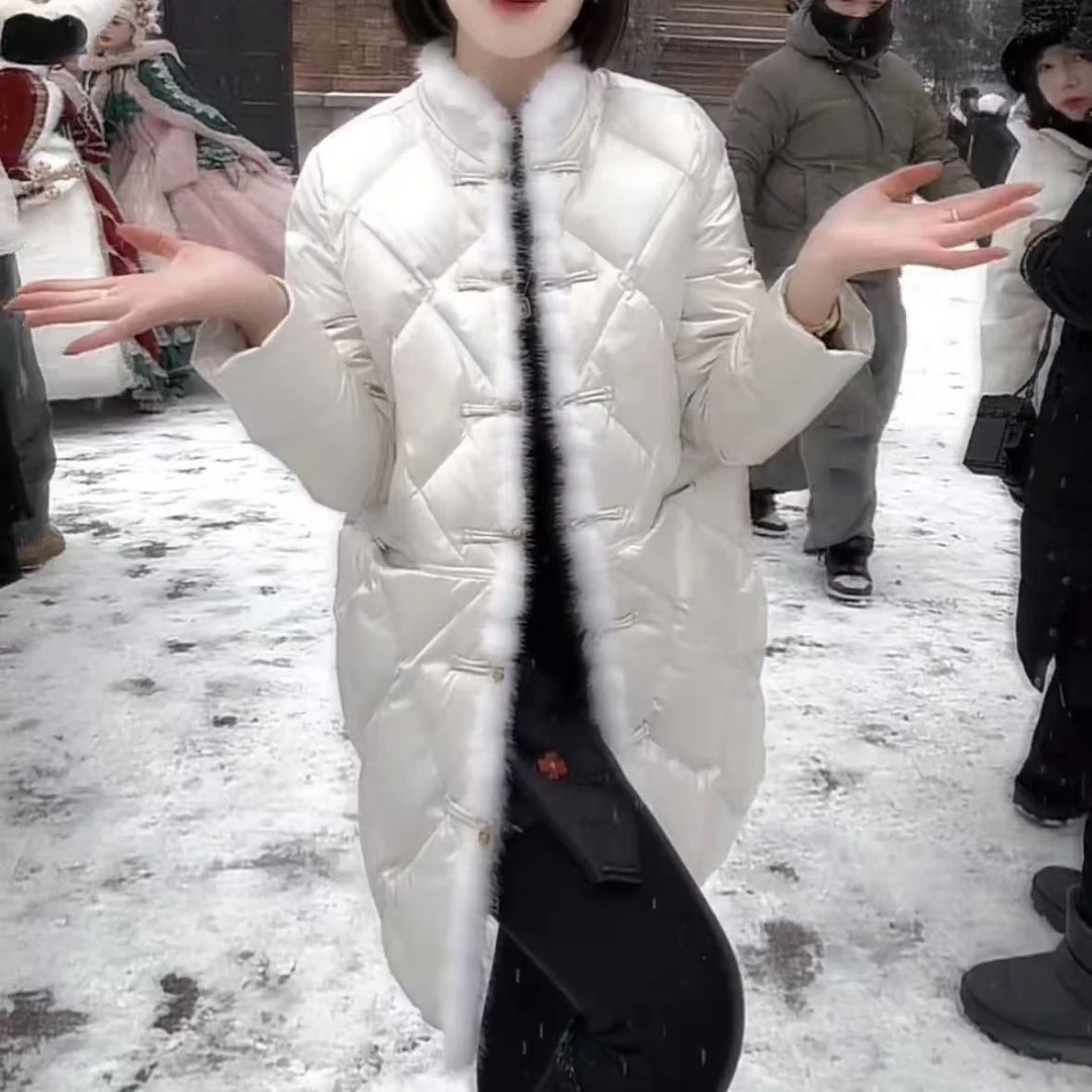 外套女装网红时尚中长款冬季气质棉服休闲百搭立领长袖国风棉衣女