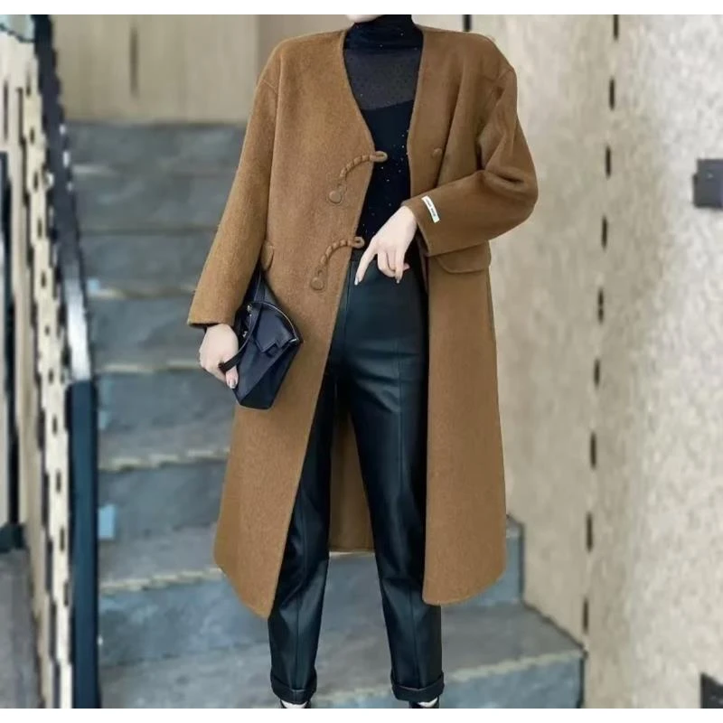 外套风衣时尚羊绒毛呢中长款女装气质网红休闲百搭女士宽松双面呢