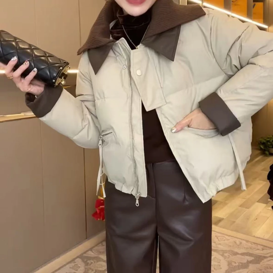 外套短款时尚百搭韩版立领拼接冬季棉服气质网红休闲女式棉衣棉袄