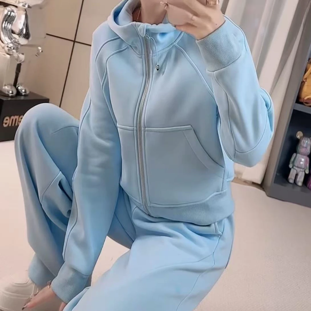 卫衣开衫时尚休闲连帽宽松秋冬加绒加厚显瘦气质网红百搭两件套女