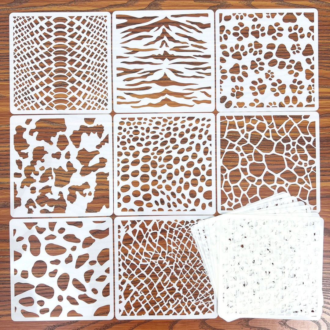 新款动物皮肤纹理绘画模板手账画画拓印儿童彩绘喷绘PET模版工具