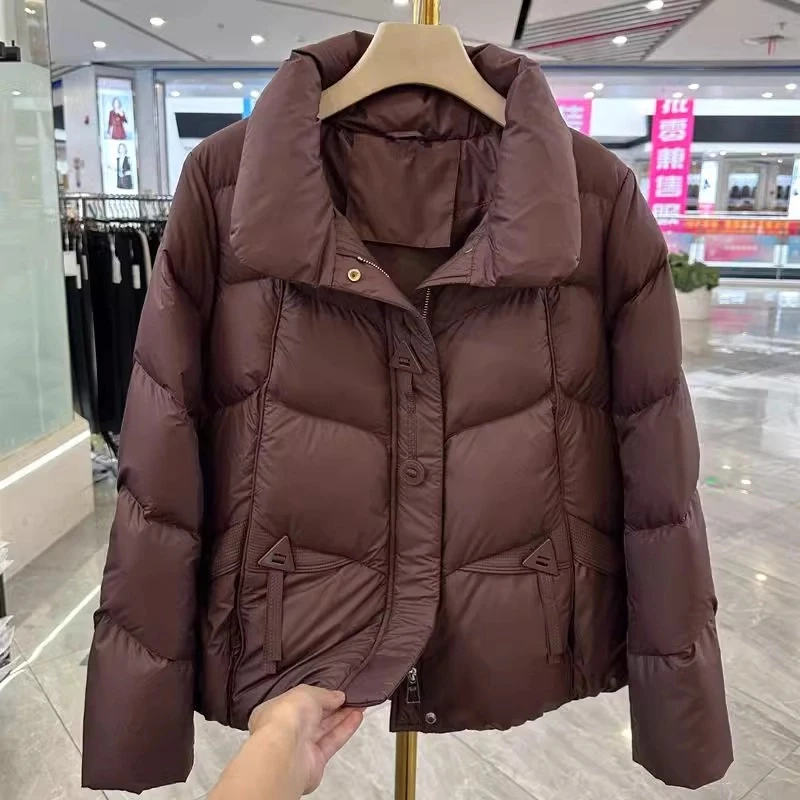 罗蒙妈妈装菱格立领短款羽绒服冬季新款宽松加厚中老年面包服外套