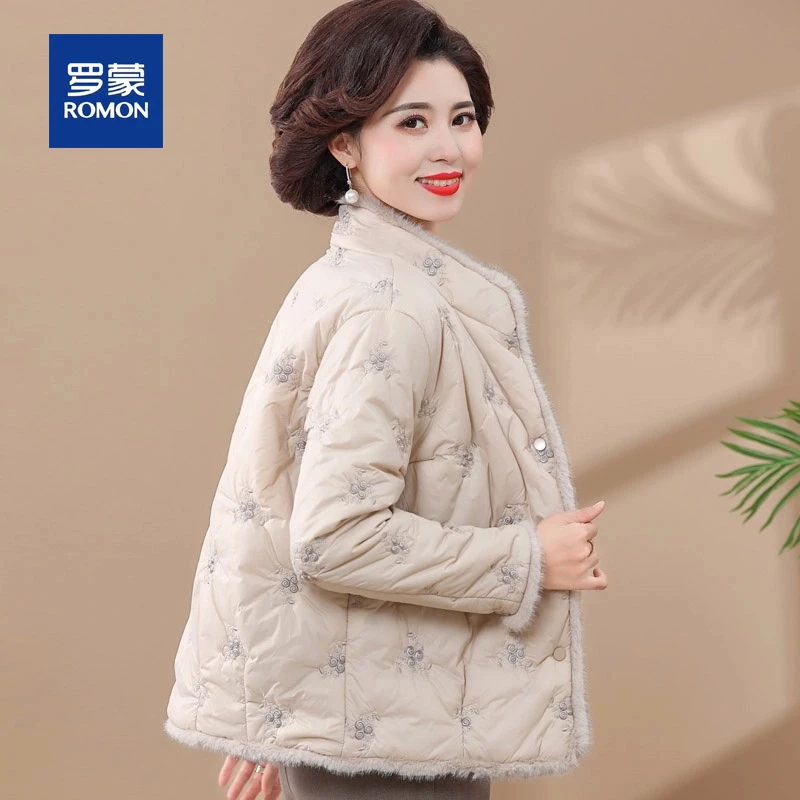 罗蒙中年妈妈秋冬装小棉袄中老年女装棉服2025新款洋气轻薄棉衣