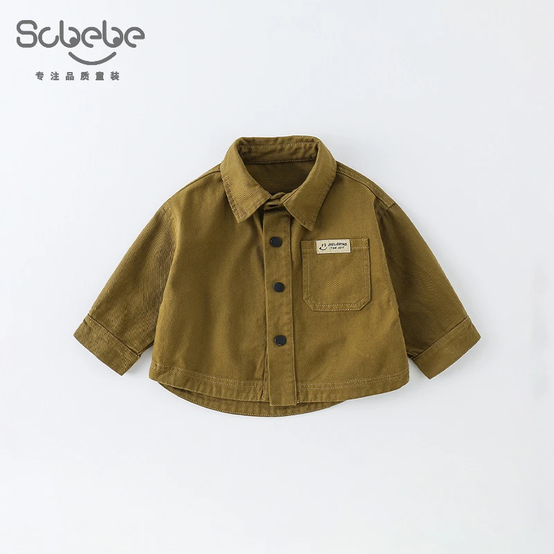 SCBEBE儿童休闲衬衫外套春秋2024新款复古重工长袖衬衫外套AW601