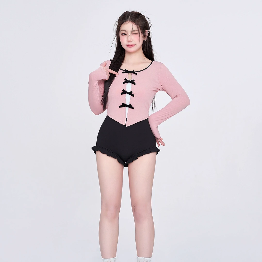 Agliondy【半糖甜心】  大码时尚性感连体修身高腰遮肚平角度假泳衣