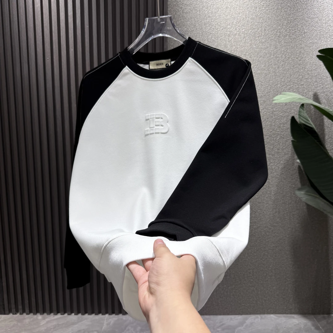 冬季新款时尚潮流拼接撞色圆领加绒卫衣5971