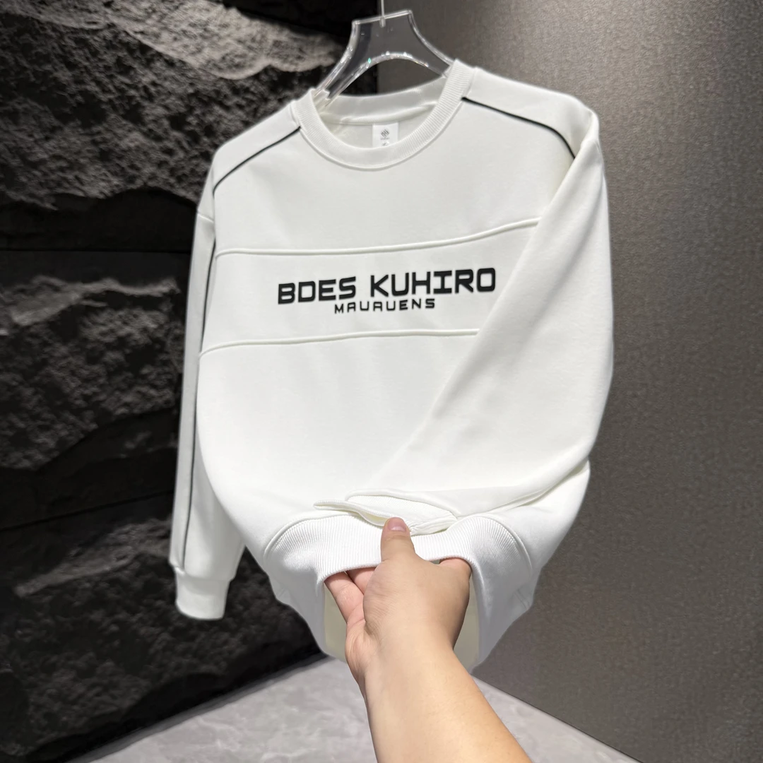 秋冬新款时尚拼接圆领字母印花加绒卫衣5939