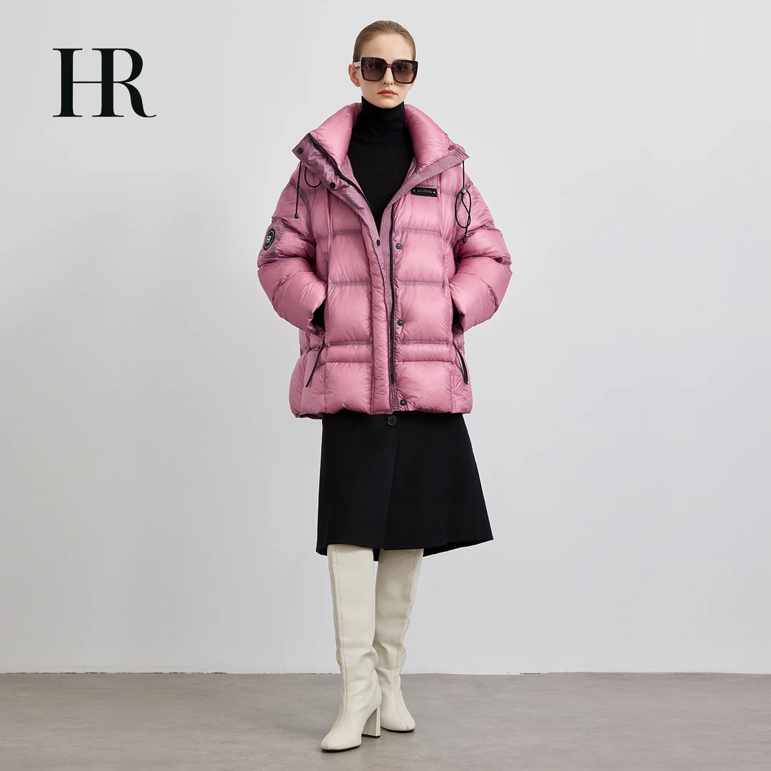 HR赫莲娜女装时尚宽松保暖冬季加厚防风连帽羽绒服