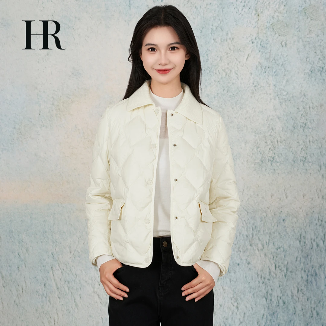 【HR赫莲娜】女装【90白鸭绒】多巴胺轻暖菱格保暖时尚羽绒服-
