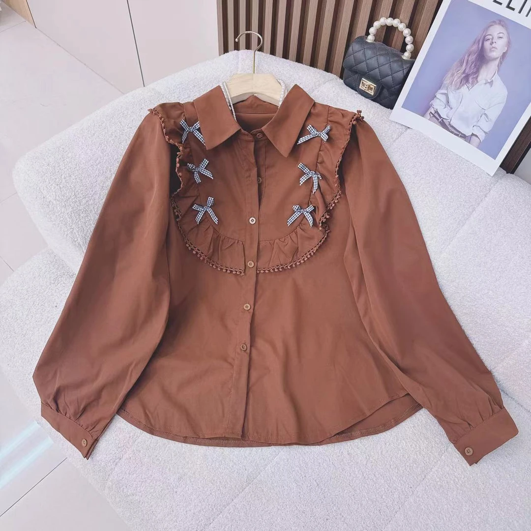 法式复古白色短款长袖衬衫气质百搭设计感小众显瘦泡泡上衣大码