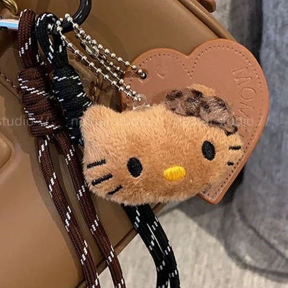 豹纹Kitty猫挂件~手作黑皮KT皮革爱心登山绳miu风包包挂饰钥匙扣