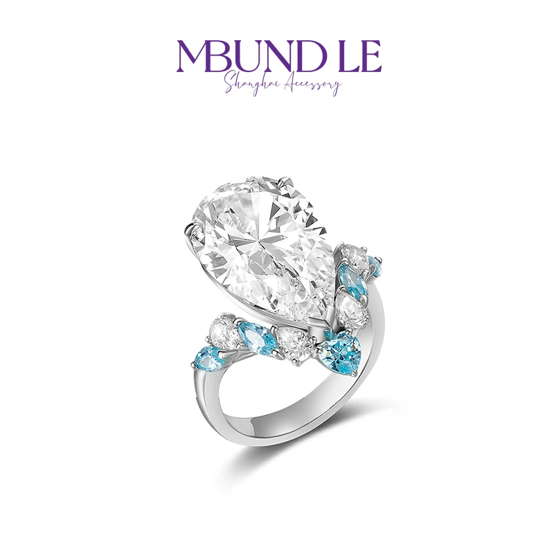 摩邦珠宝 925银合成锆石戒指 水滴戒指 官方专属