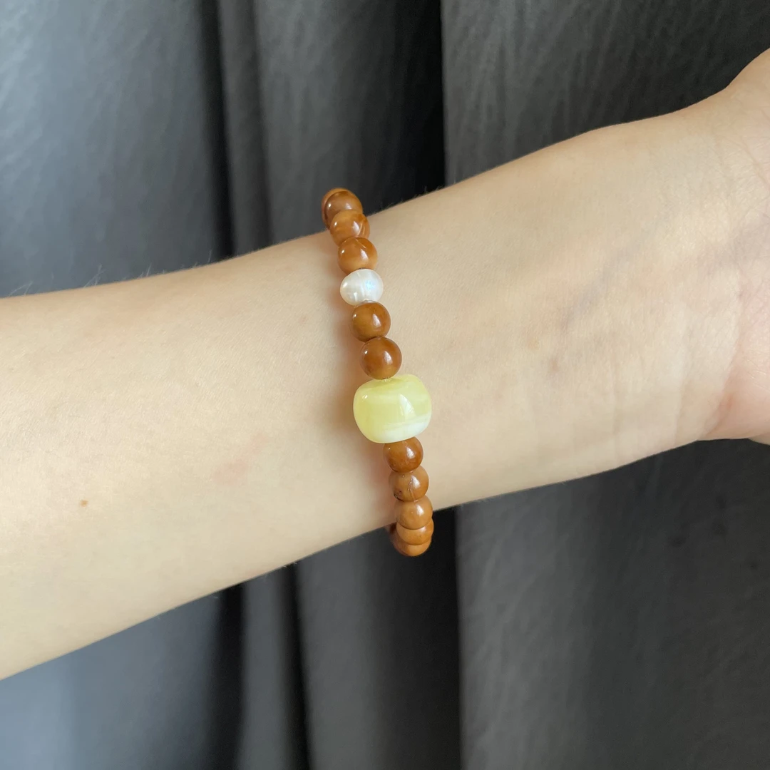 自在  天然和田玉青海料冰晴水手串黑曜石库克石英质玛瑙淡水珍珠