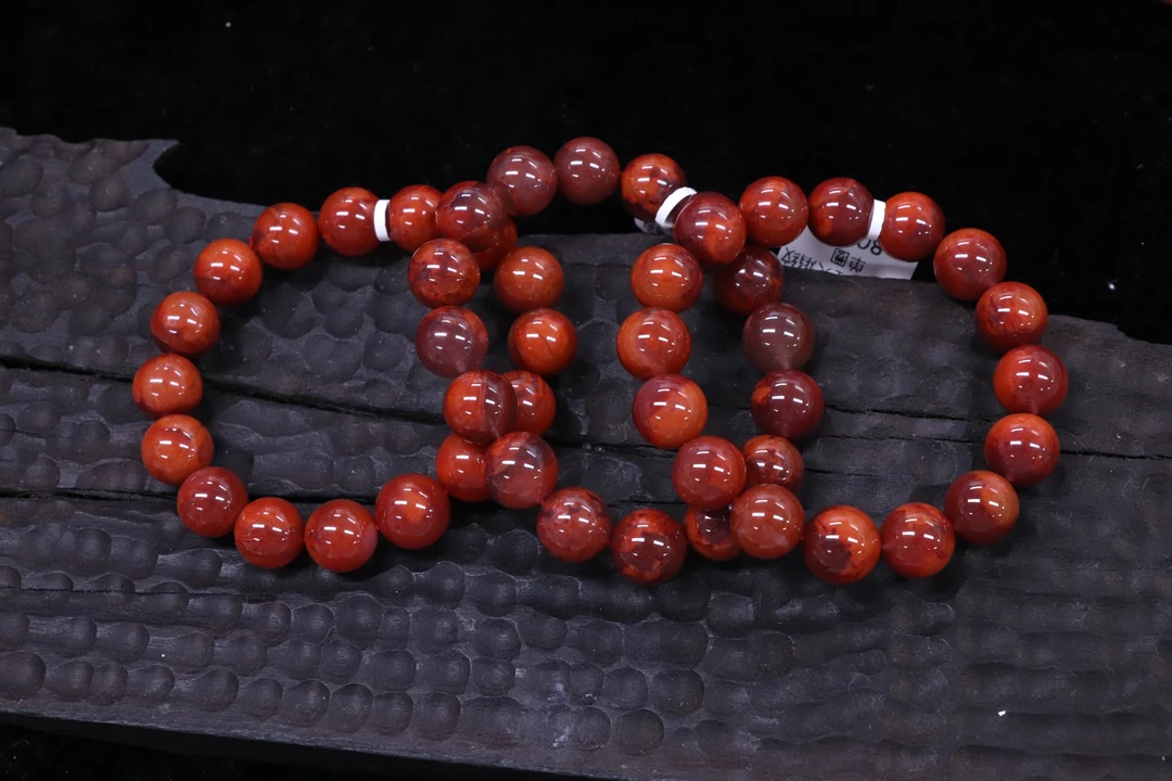 原矿无优化南红瓦西玫红火焰纹12-13mm单圈多样发一串有裂慎拍