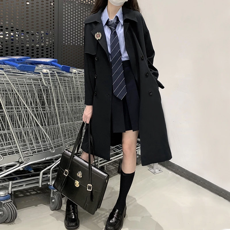 布丁熊原创jk制服~风衣外套2024春装新款校供感大衣中长款短款