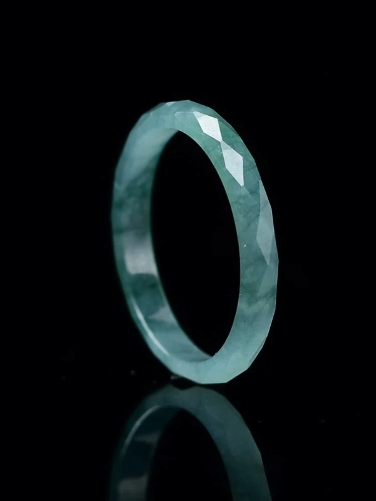 翡翠翡指环天然A货冰种通透钻切割面戒指男女款玉戒
