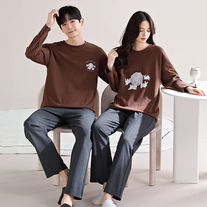 猫人情侣装睡衣女士春秋季纯棉长袖男款高档大码可外穿家居服套装