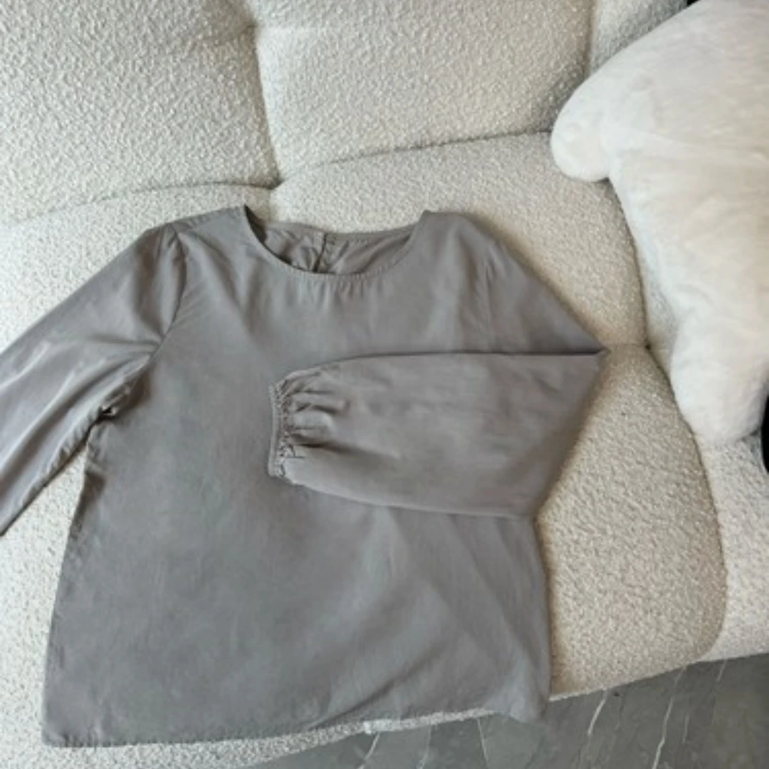 韩版早秋纯色宽松圆领长袖休闲衬衫上衣 8141