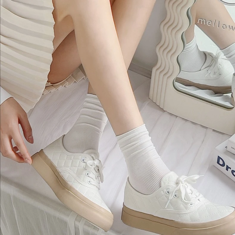 堆堆袜薄款女士中筒袜春夏百搭袜子纯色日系ins潮夏季冰冰袜子YY