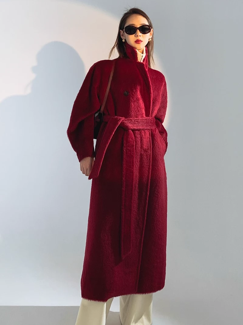 【简创定制】鼎级奢品秘鲁苏力羊驼毛大衣女双面毛呢外套 PI22A0338