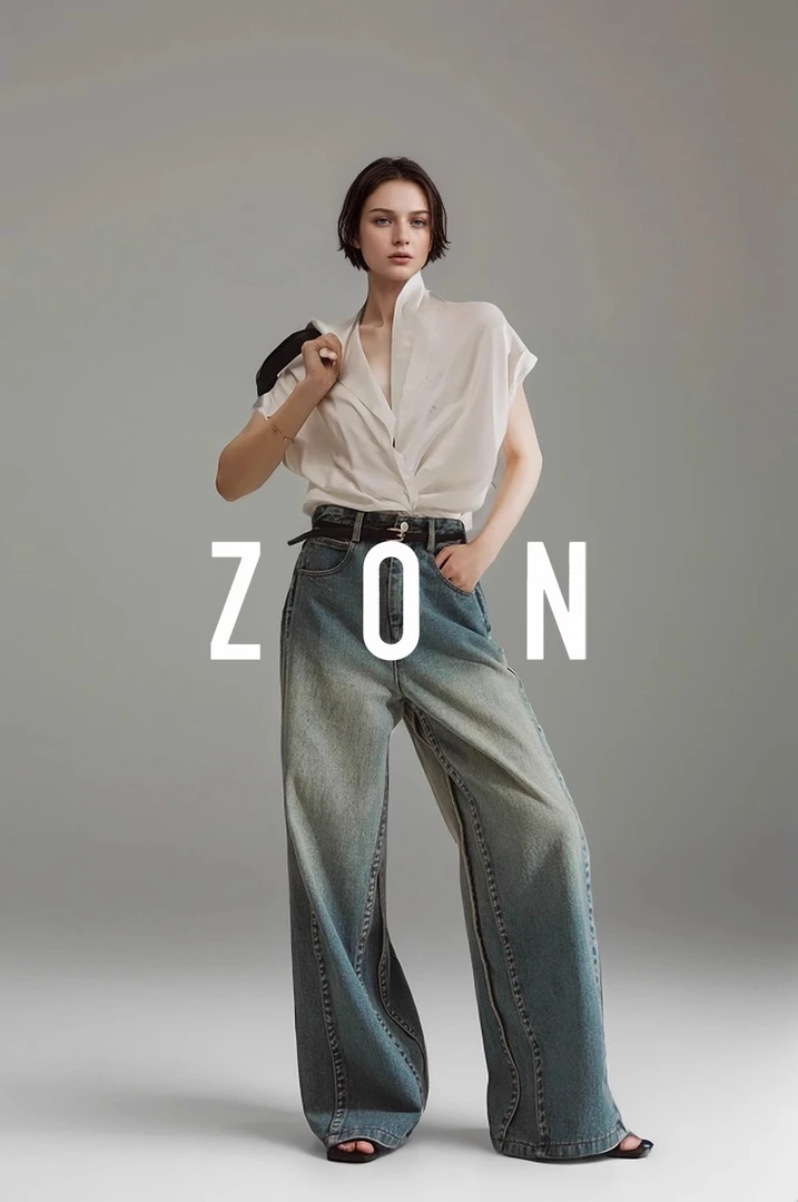 ZON-解构设计不规则剪裁牛仔裤女髙端复古水洗牛仔裤子PI24K176