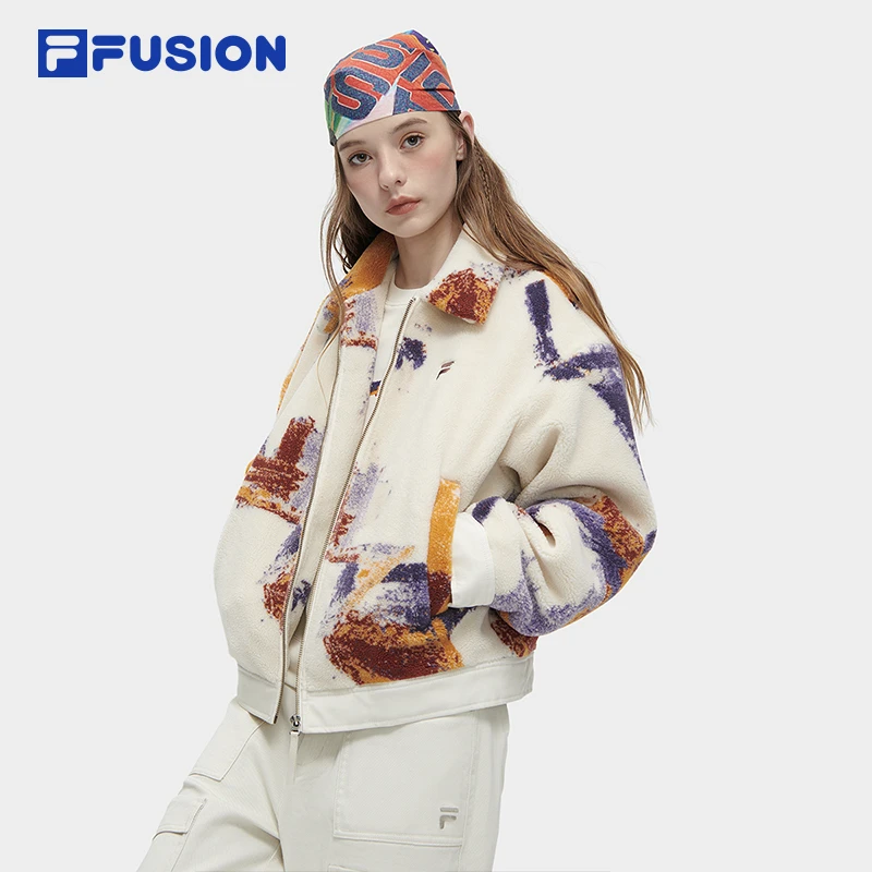 FILA斐乐潮牌女装2024年新款运动时尚加厚保暖休闲羊羔绒长袖外套