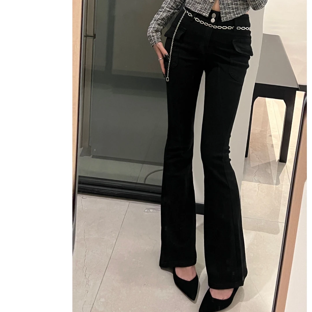 【燕哥家】早秋上新！设计感双口袋微喇长裤  超显瘦气质高腰牛仔裤