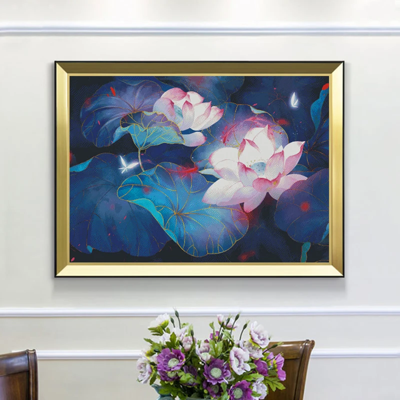 十字绣：暮色荷花 大格四股绣60*85厘米 满绣33色  简约现代