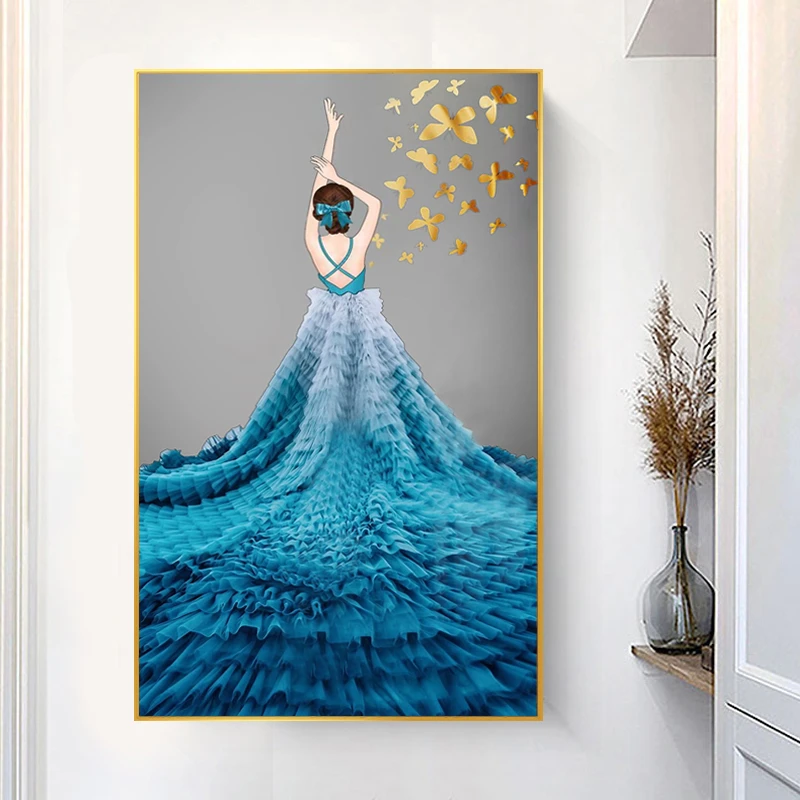 蓝色芳华十字绣背影女孩2023新款线绣客厅卧室玄关人物图满绣简单