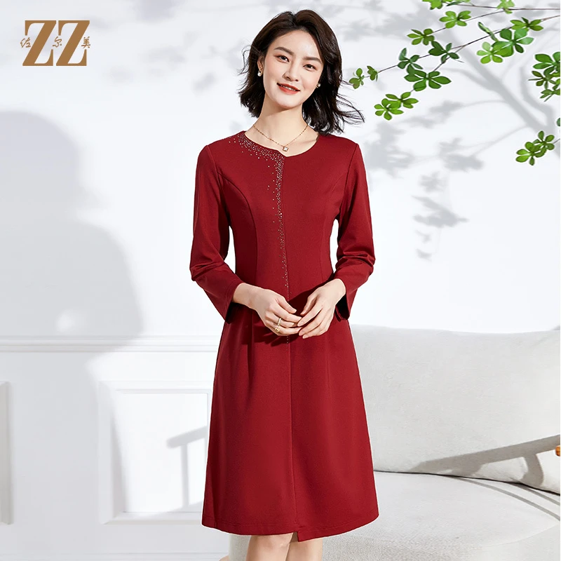 佐尔美春夏新款9分袖气质收腰秋冬长袖时尚连衣裙中长女裙子
