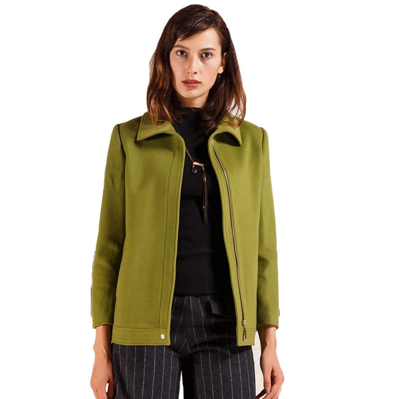 佐尔美春秋季装七分袖呢子外套拉链毛呢外套E54ZD28女款上衣女士