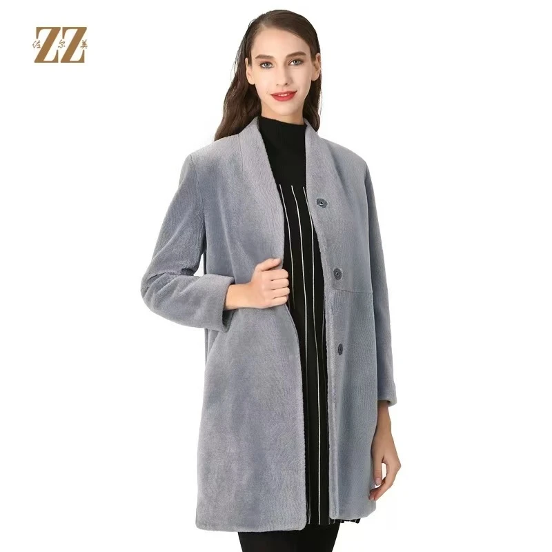 ZZ/佐尔美佐尔美冬季女装纯色百搭羊剪绒羊毛呢子大衣外套E64YJ56
