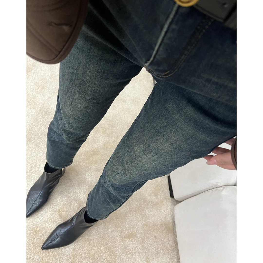 阿黎精选--------复合绒牛仔烟管裤