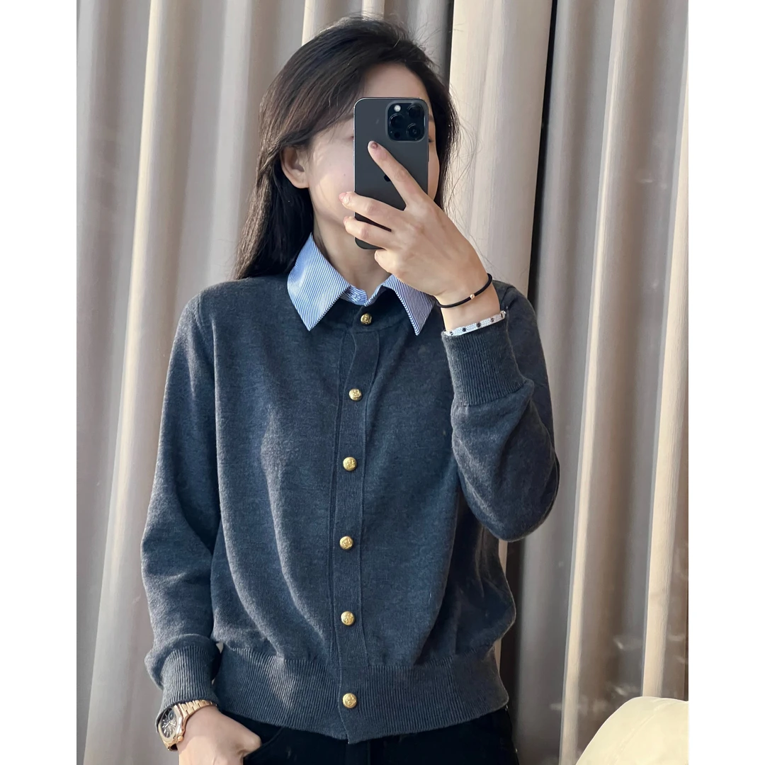 阿黎精选-------假两件翻领针织衫