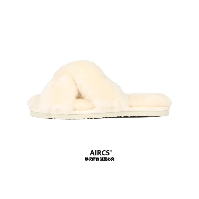 「交叉毛拖」居家户外舒适时尚平底拖鞋