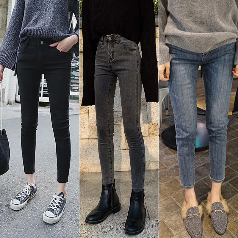 小脚牛仔裤女秋冬2025新款爆款高腰显瘦紧身矮个子九分加绒小脚裤