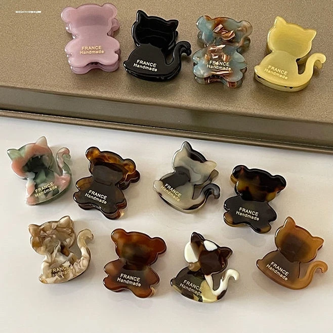 韩国可爱迷你小号醋酸猫咪刘海抓夹小号发夹顶夹碎发夹子彩色新款