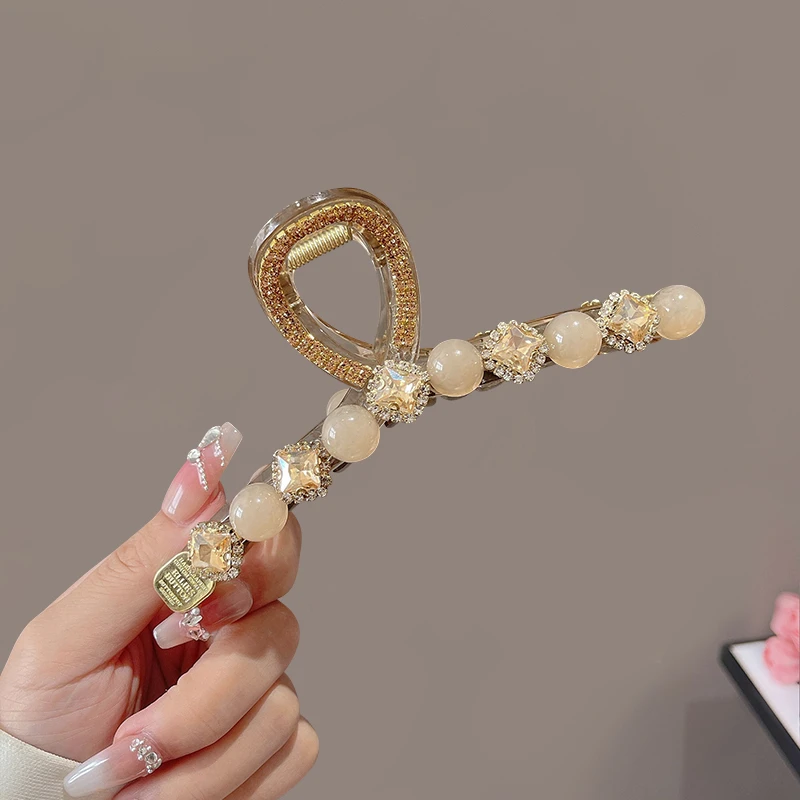 小香风水珠珠发夹女后脑勺盘发抓夹大号高级感鲨鱼夹子发卡头饰