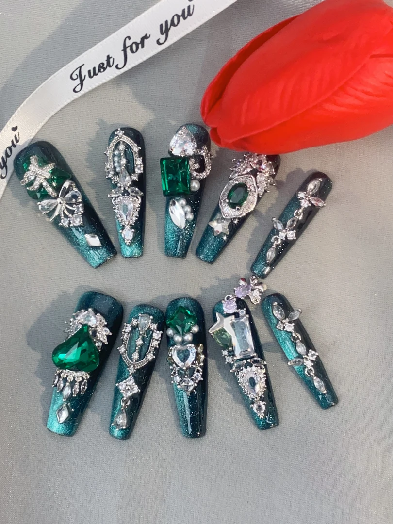 (绿水鬼)重工奢华满锆女神细狗长T纯手工穿戴甲