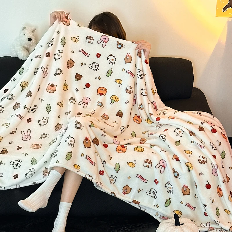 动物园派对~牛奶绒四季盖毯办公室午休毯卡通夏季空调毯