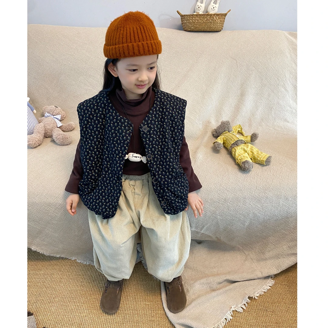 M-Y370男女童韩版中性款秋冬季碎花加厚马甲