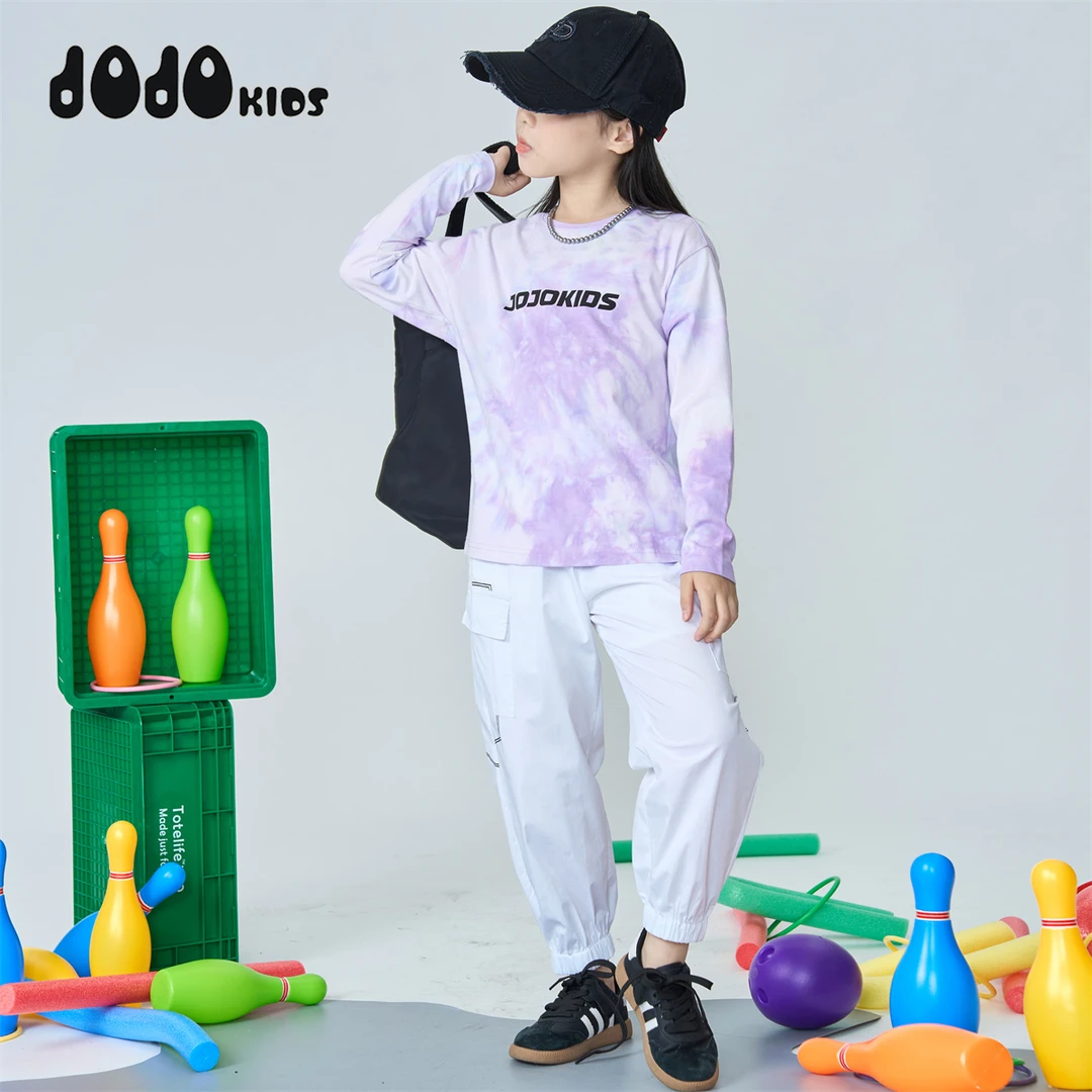 JOOJOO童装春季新款女童长袖T恤宽松个性百搭圆领舒适13122032